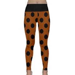 Polka Dots - Black On Burnt Orange Lightweight Velour Classic Yoga Leggings by FashionBoulevard