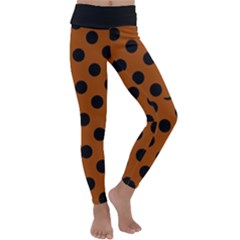 Polka Dots - Black On Burnt Orange Kids  Lightweight Velour Classic Yoga Leggings by FashionBoulevard