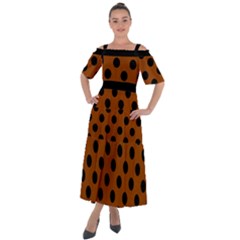 Polka Dots - Black On Burnt Orange Shoulder Straps Boho Maxi Dress  by FashionBoulevard