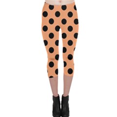 Polka Dots - Black On Cantaloupe Orange Capri Leggings  by FashionBoulevard