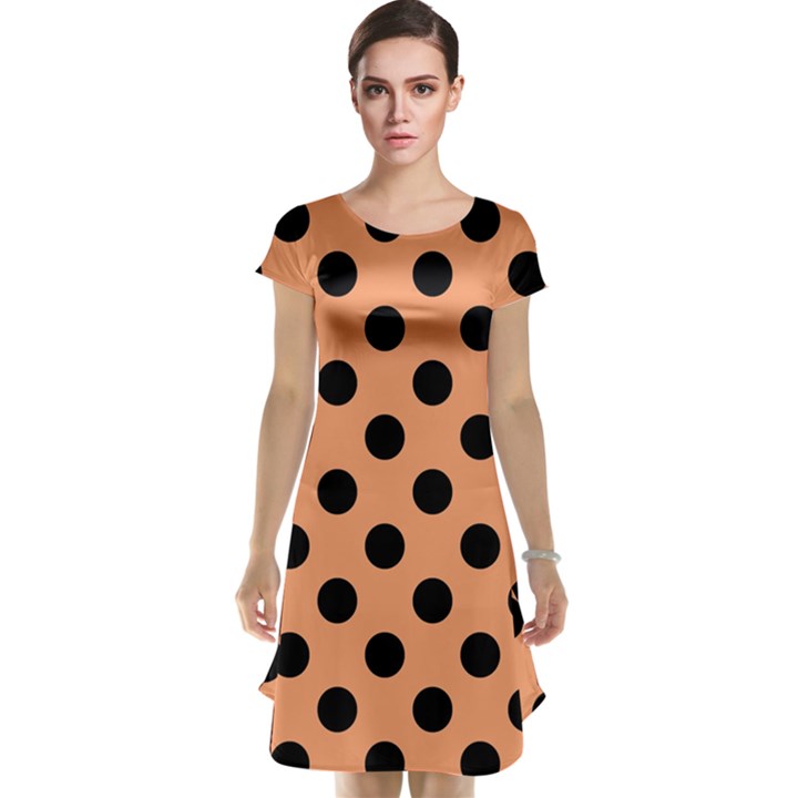 Polka Dots - Black On Cantaloupe Orange Cap Sleeve Nightdress