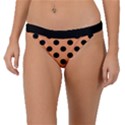 Polka Dots - Black On Cantaloupe Orange Band Bikini Bottom View1