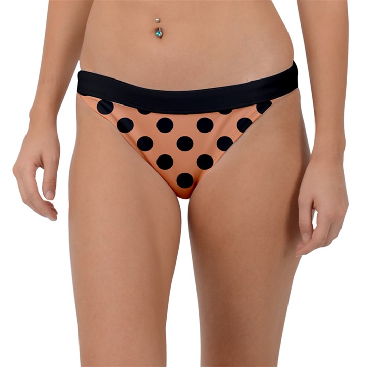 Polka Dots - Black On Cantaloupe Orange Band Bikini Bottom