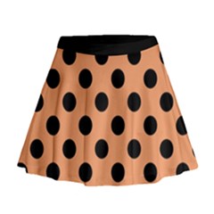 Polka Dots - Black On Cantaloupe Orange Mini Flare Skirt by FashionBoulevard