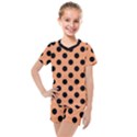 Polka Dots - Black On Cantaloupe Orange Kids  Mesh Tee and Shorts Set View1