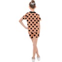 Polka Dots - Black On Cantaloupe Orange Kids  Mesh Tee and Shorts Set View2