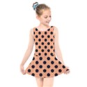 Polka Dots - Black On Cantaloupe Orange Kids  Skater Dress Swimsuit View1