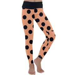 Polka Dots - Black On Cantaloupe Orange Kids  Lightweight Velour Classic Yoga Leggings by FashionBoulevard