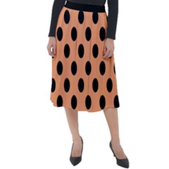 Polka Dots - Black On Cantaloupe Orange Classic Velour Midi Skirt  by FashionBoulevard