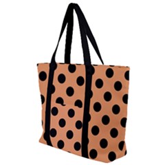 Polka Dots - Black On Cantaloupe Orange Zip Up Canvas Bag by FashionBoulevard