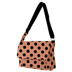 Polka Dots - Black On Cantaloupe Orange Full Print Messenger Bag (m) by FashionBoulevard