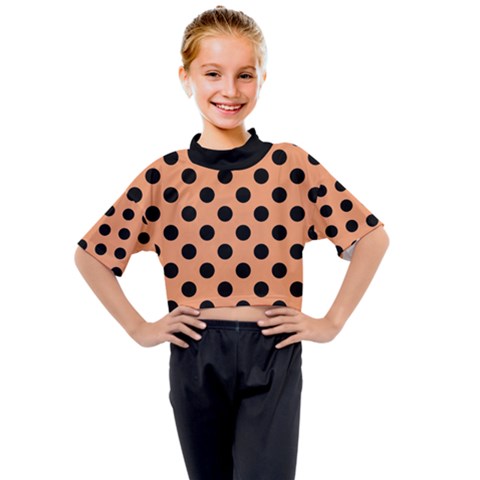 Polka Dots - Black On Cantaloupe Orange Kids Mock Neck Tee by FashionBoulevard