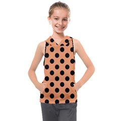 Polka Dots - Black On Cantaloupe Orange Kids  Sleeveless Hoodie