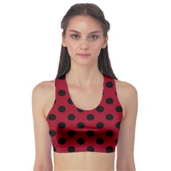 Polka Dots Black On Carmine Red Sports Bra by FashionBoulevard