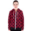 Polka Dots Black On Carmine Red Women s Zipper Hoodie View1