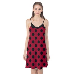 Polka Dots Black On Carmine Red Camis Nightgown by FashionBoulevard