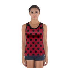 Polka Dots Black On Carmine Red Sport Tank Top  by FashionBoulevard