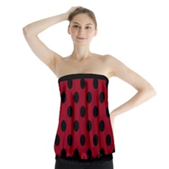 Polka Dots Black On Carmine Red Strapless Top by FashionBoulevard