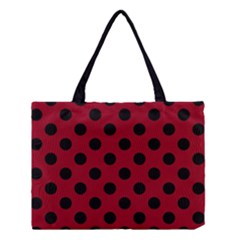 Polka Dots Black On Carmine Red Medium Tote Bag