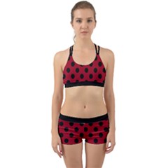 Polka Dots Black On Carmine Red Back Web Gym Set by FashionBoulevard