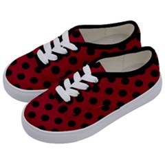 Polka Dots Black On Carmine Red Kids  Classic Low Top Sneakers by FashionBoulevard