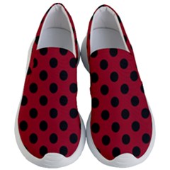 Polka Dots Black On Carmine Red Women s Lightweight Slip Ons by FashionBoulevard