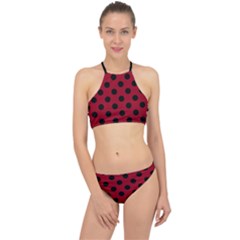 Polka Dots Black On Carmine Red Racer Front Bikini Set by FashionBoulevard