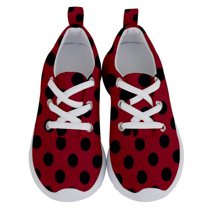 Polka Dots Black On Carmine Red Running Shoes