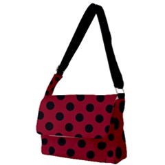 Polka Dots Black On Carmine Red Full Print Messenger Bag (s) by FashionBoulevard