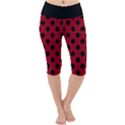 Polka Dots Black On Carmine Red Lightweight Velour Cropped Yoga Leggings View1