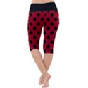 Polka Dots Black On Carmine Red Lightweight Velour Cropped Yoga Leggings View4