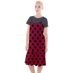 Polka Dots Black On Carmine Red Camis Fishtail Dress by FashionBoulevard