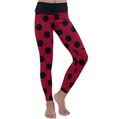 Polka Dots Black On Carmine Red Kids  Lightweight Velour Classic Yoga Leggings