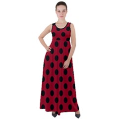 Polka Dots Black On Carmine Red Empire Waist Velour Maxi Dress by FashionBoulevard