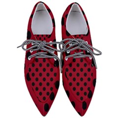 Polka Dots Black On Carmine Red Women s Pointed Oxford Shoes by FashionBoulevard