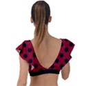 Polka Dots Black On Carmine Red Plunge Frill Sleeve Bikini Top View2