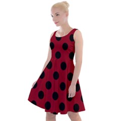 Polka Dots Black On Carmine Red Knee Length Skater Dress by FashionBoulevard