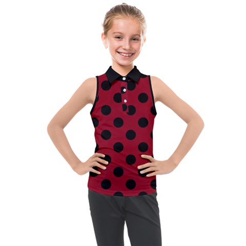 Polka Dots Black On Carmine Red Kids  Sleeveless Polo Tee by FashionBoulevard