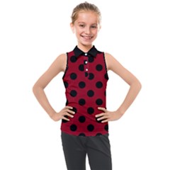 Polka Dots Black On Carmine Red Kids  Sleeveless Polo Tee