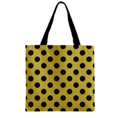 Polka Dots Black On Ceylon Yellow Zipper Grocery Tote Bag by FashionBoulevard