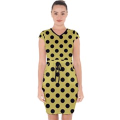 Polka Dots Black On Ceylon Yellow Capsleeve Drawstring Dress  by FashionBoulevard