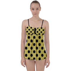 Polka Dots Black On Ceylon Yellow Babydoll Tankini Set by FashionBoulevard