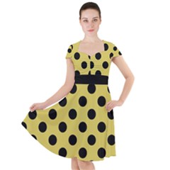 Polka Dots Black On Ceylon Yellow Cap Sleeve Midi Dress by FashionBoulevard