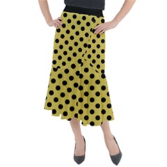 Polka Dots Black On Ceylon Yellow Midi Mermaid Skirt by FashionBoulevard