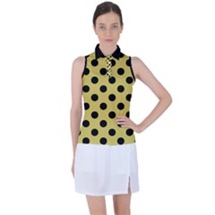 Polka Dots Black On Ceylon Yellow Women s Sleeveless Polo Tee by FashionBoulevard