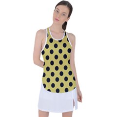 Polka Dots Black On Ceylon Yellow Racer Back Mesh Tank Top by FashionBoulevard