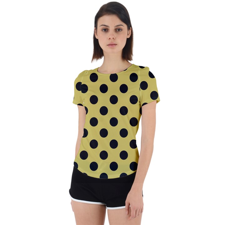 Polka Dots Black On Ceylon Yellow Back Cut Out Sport Tee