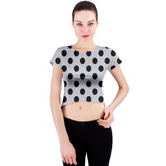 Polka Dots Black On Cloudy Grey Crew Neck Crop Top by FashionBoulevard