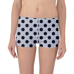 Polka Dots Black On Cloudy Grey Reversible Boyleg Bikini Bottoms by FashionBoulevard