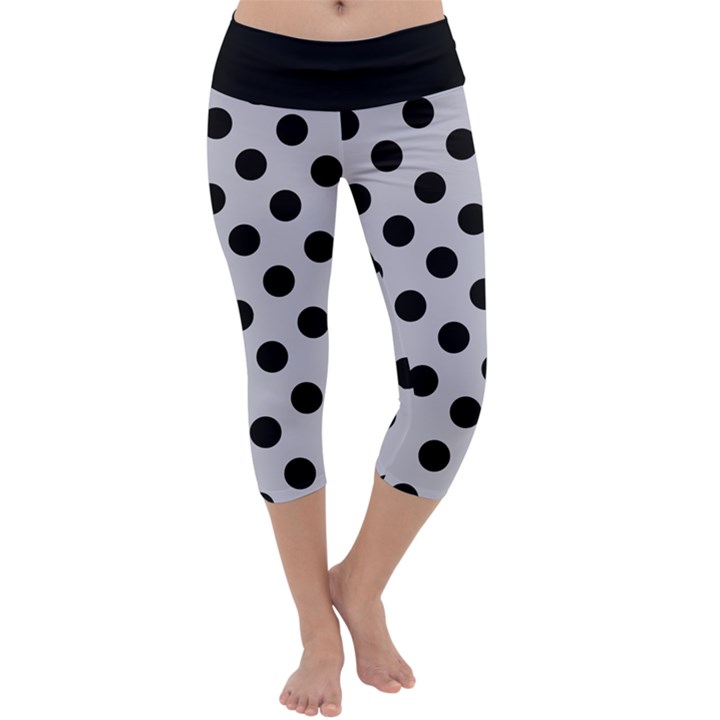 Polka Dots Black On Cloudy Grey Capri Yoga Leggings